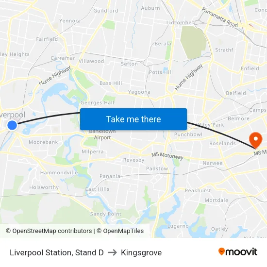 Liverpool Station, Stand D to Kingsgrove map