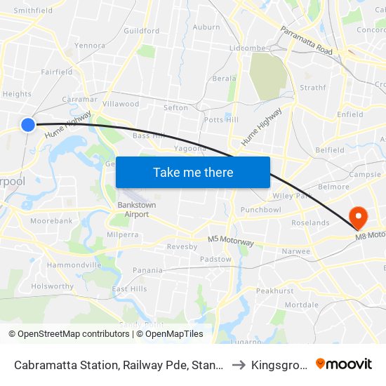 Cabramatta Station, Railway Pde, Stand B to Kingsgrove map