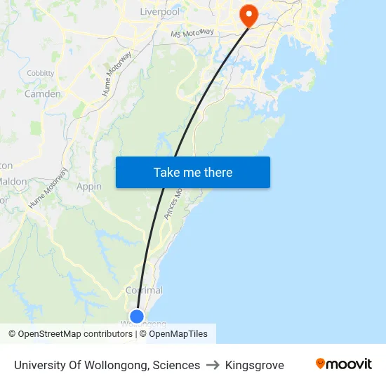 University Of Wollongong, Sciences to Kingsgrove map