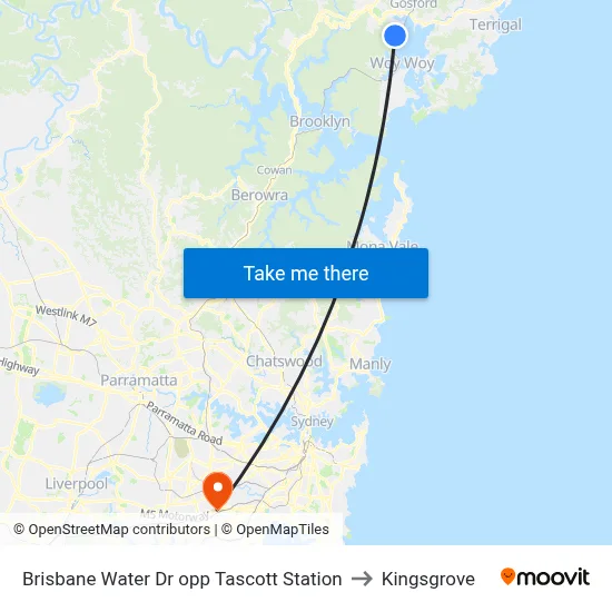 Brisbane Water Dr opp Tascott Station to Kingsgrove map