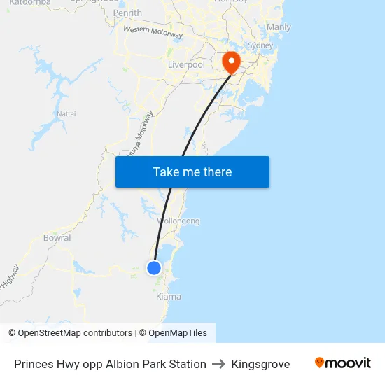 Princes Hwy opp Albion Park Station to Kingsgrove map