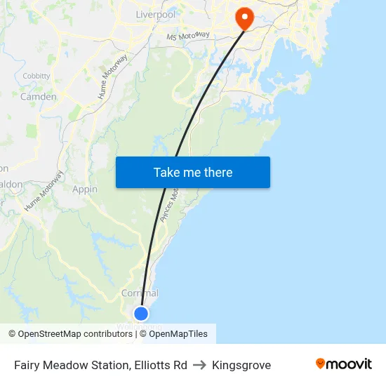 Fairy Meadow Station, Elliotts Rd to Kingsgrove map