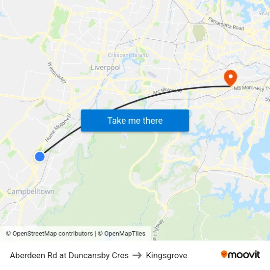 Aberdeen Rd at Duncansby Cres to Kingsgrove map