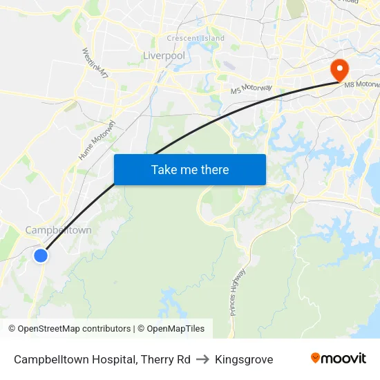 Campbelltown Hospital, Therry Rd to Kingsgrove map