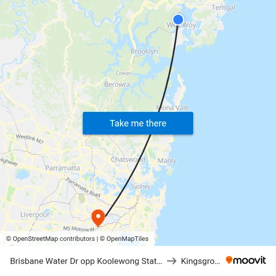 Brisbane Water Dr opp Koolewong Station to Kingsgrove map