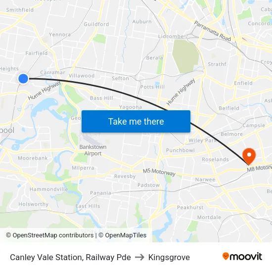 Canley Vale Station, Railway Pde to Kingsgrove map