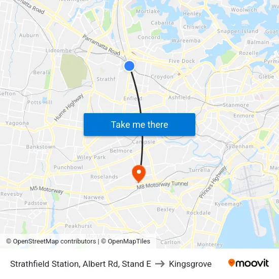 Strathfield Station, Albert Rd, Stand E to Kingsgrove map