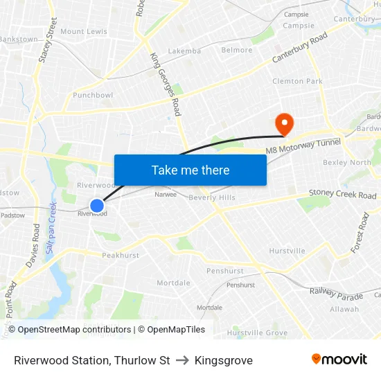 Riverwood Station, Thurlow St to Kingsgrove map