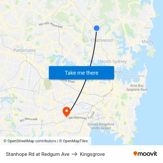 Stanhope Rd at Redgum Ave to Kingsgrove map