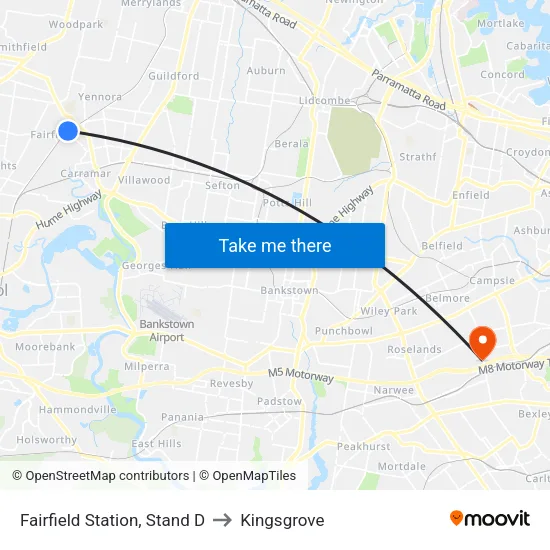 Fairfield Station, Stand D to Kingsgrove map