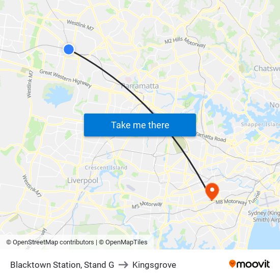 Blacktown Station, Stand G to Kingsgrove map
