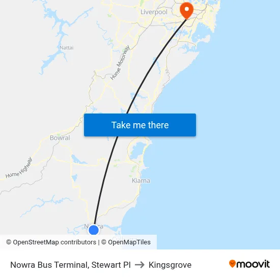 Nowra Bus Terminal, Stewart Pl to Kingsgrove map