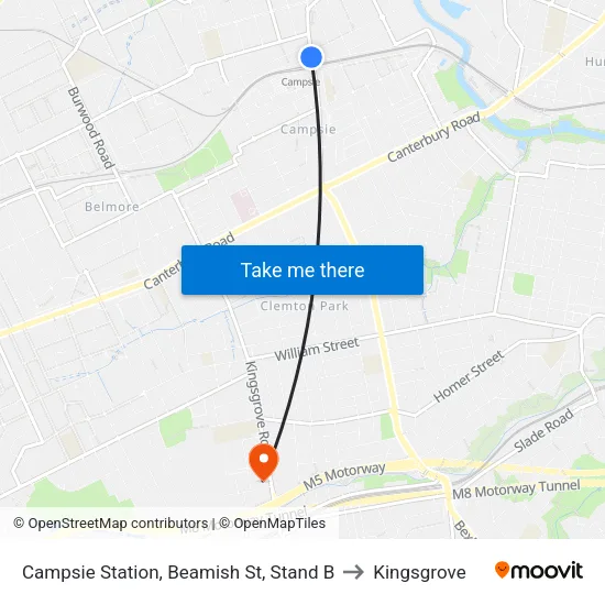 Campsie Station, Beamish St, Stand B to Kingsgrove map