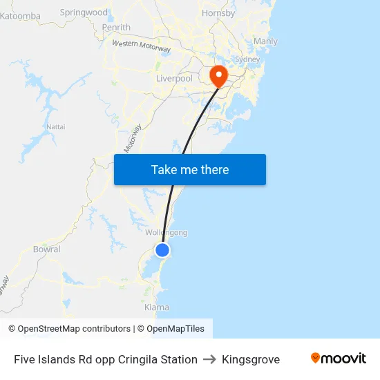 Five Islands Rd opp Cringila Station to Kingsgrove map