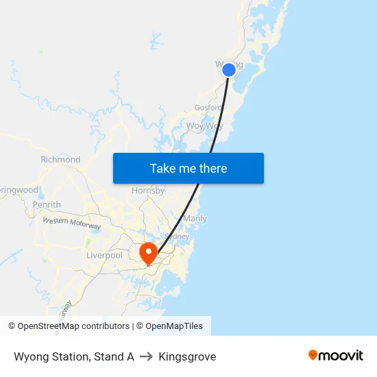 Wyong Station, Stand A to Kingsgrove map