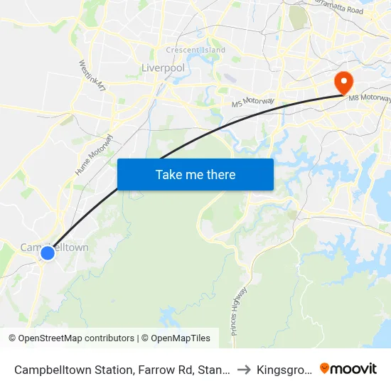 Campbelltown Station, Farrow Rd, Stand G to Kingsgrove map