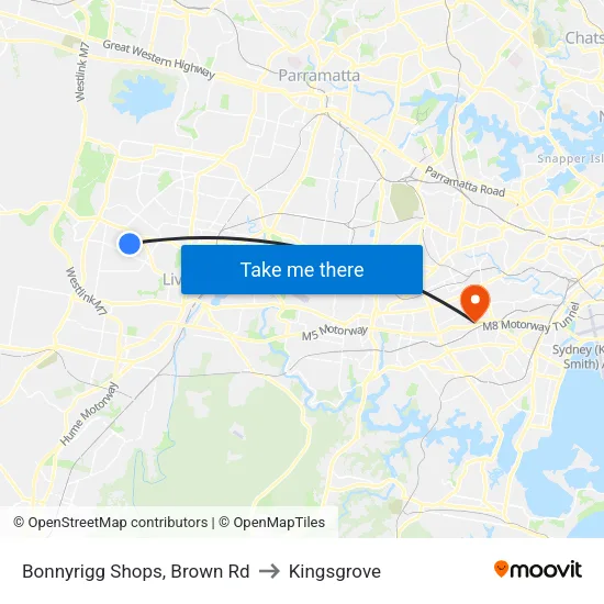Bonnyrigg Shops, Brown Rd to Kingsgrove map