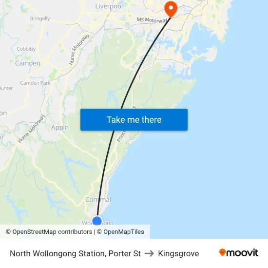 North Wollongong Station, Porter St to Kingsgrove map