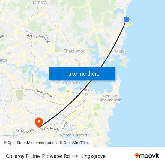 Collaroy B-Line, Pittwater Rd to Kingsgrove map