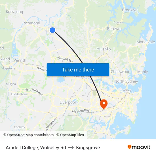 Arndell College, Wolseley Rd to Kingsgrove map