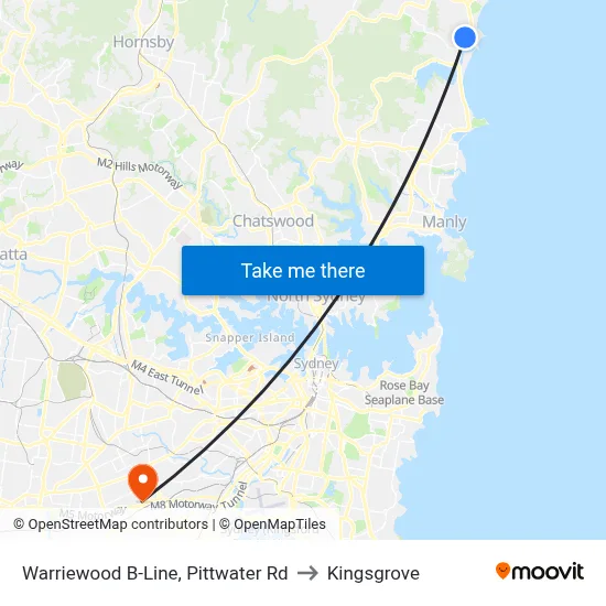 Warriewood B-Line, Pittwater Rd to Kingsgrove map
