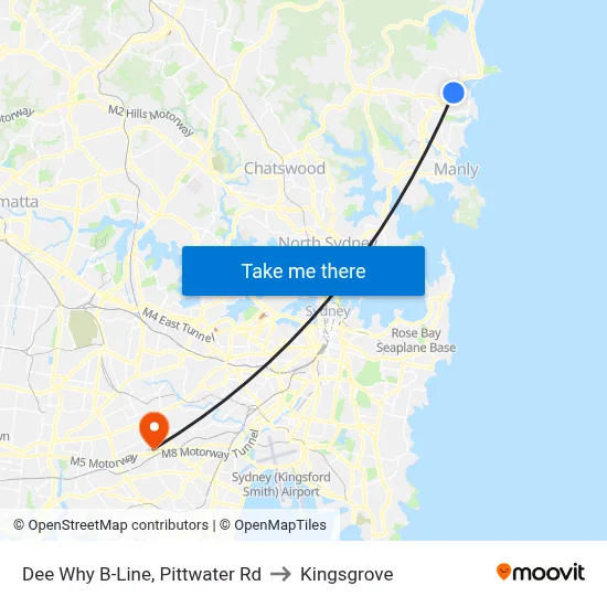 Dee Why B-Line, Pittwater Rd to Kingsgrove map