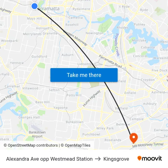 Alexandra Ave opp Westmead Station to Kingsgrove map