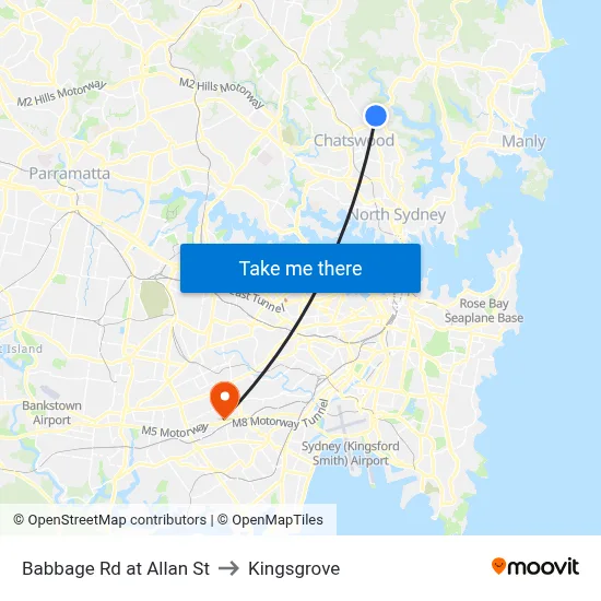 Babbage Rd at Allan St to Kingsgrove map