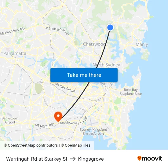 Warringah Rd at Starkey St to Kingsgrove map