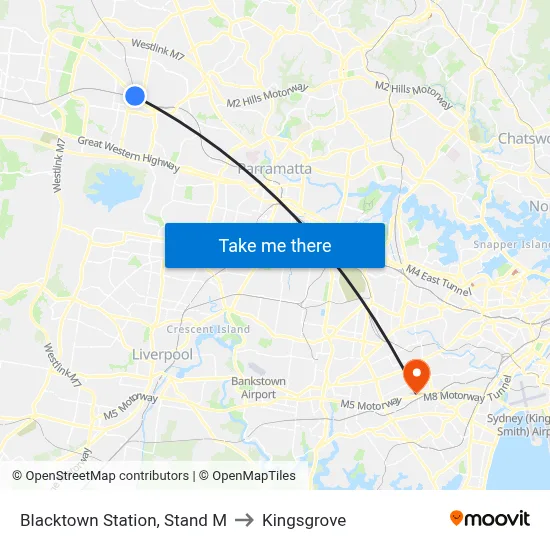 Blacktown Station, Stand M to Kingsgrove map