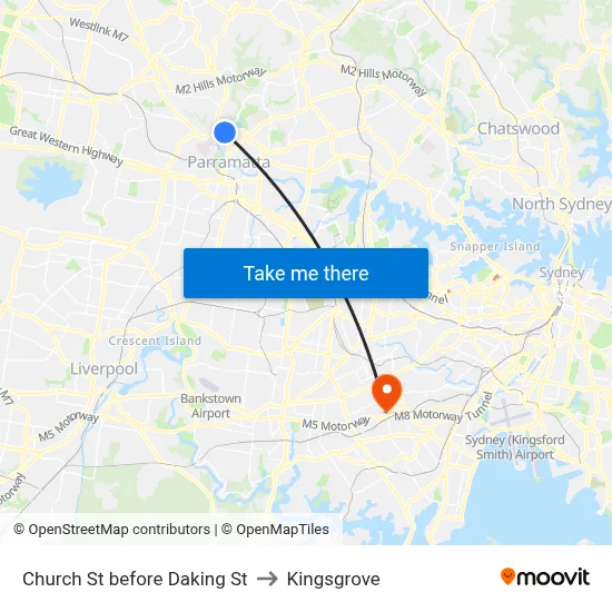 Church St before Daking St to Kingsgrove map