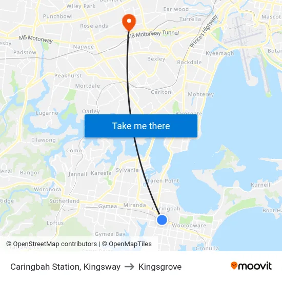 Caringbah Station, Kingsway to Kingsgrove map