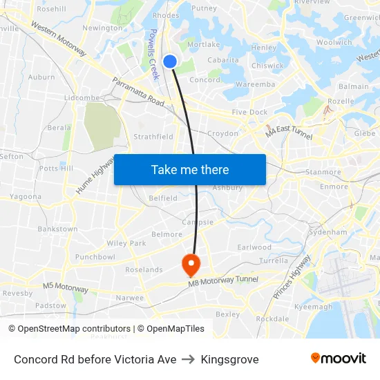Concord Rd before Victoria Ave to Kingsgrove map