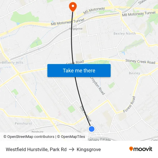 Westfield Hurstville, Park Rd to Kingsgrove map