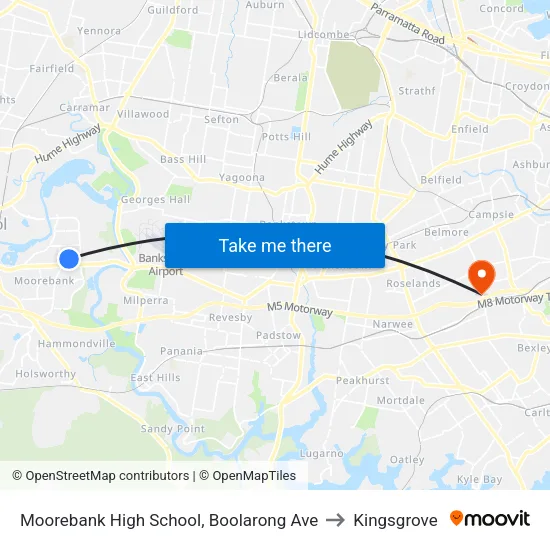 Moorebank High School, Boolarong Ave to Kingsgrove map