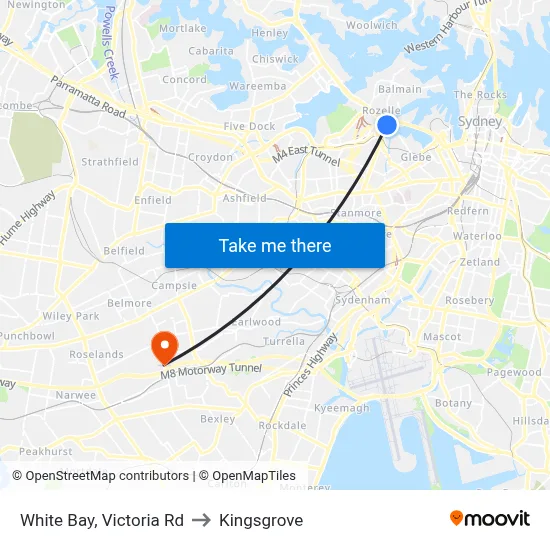 White Bay, Victoria Rd to Kingsgrove map