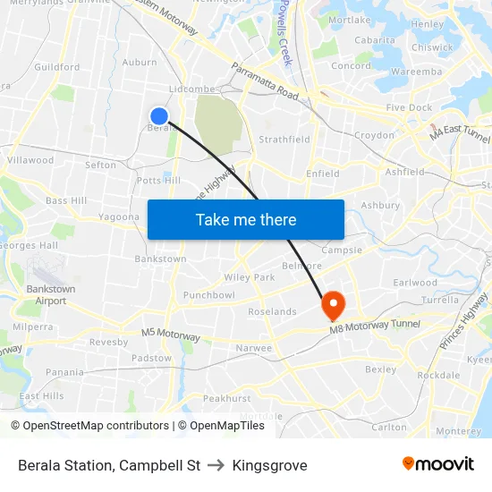 Berala Station, Campbell St to Kingsgrove map
