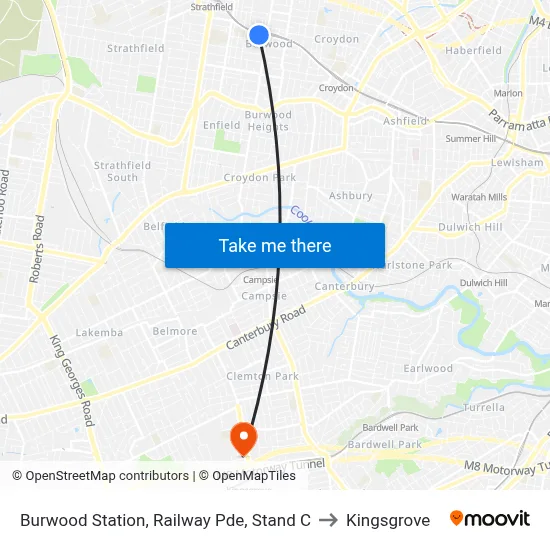 Burwood Station, Railway Pde, Stand C to Kingsgrove map