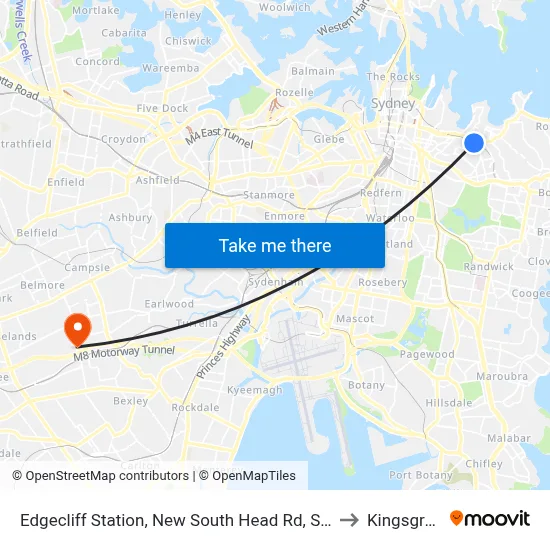 Edgecliff Station, New South Head Rd, Stand N to Kingsgrove map
