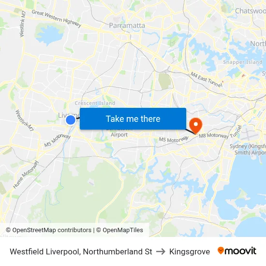 Westfield Liverpool, Northumberland St to Kingsgrove map