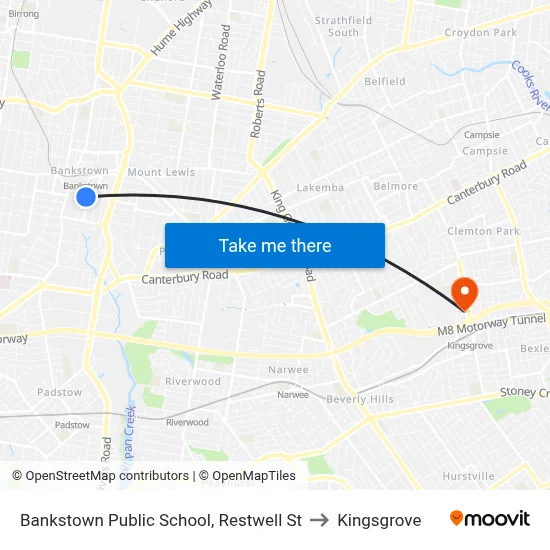 Bankstown Public School, Restwell St to Kingsgrove map