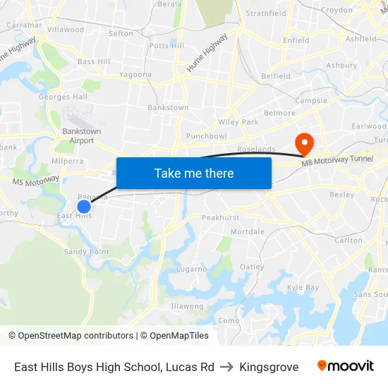 East Hills Boys High School, Lucas Rd to Kingsgrove map