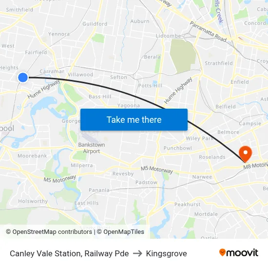 Canley Vale Station, Railway Pde to Kingsgrove map