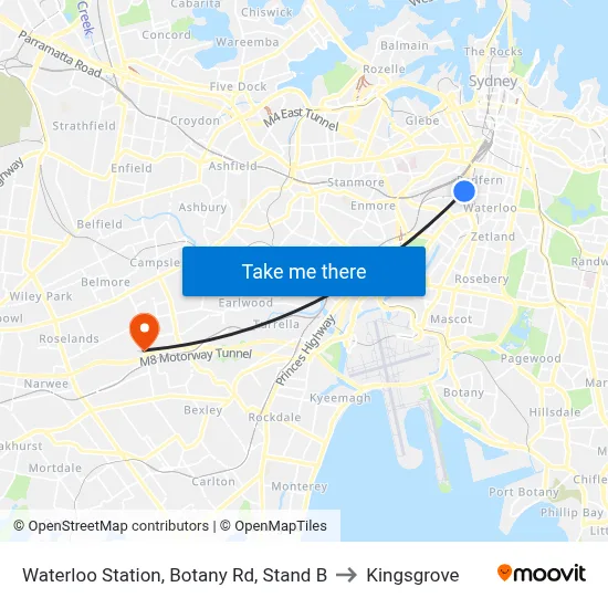 Waterloo Station, Botany Rd, Stand B to Kingsgrove map