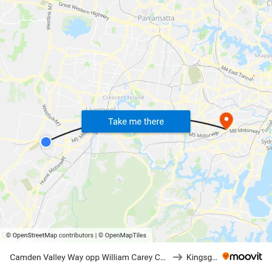 Camden Valley Way opp William Carey Christian School to Kingsgrove map
