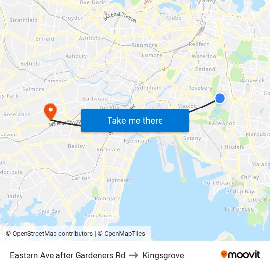 Eastern Ave after Gardeners Rd to Kingsgrove map