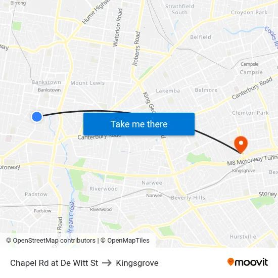 Chapel Rd at De Witt St to Kingsgrove map