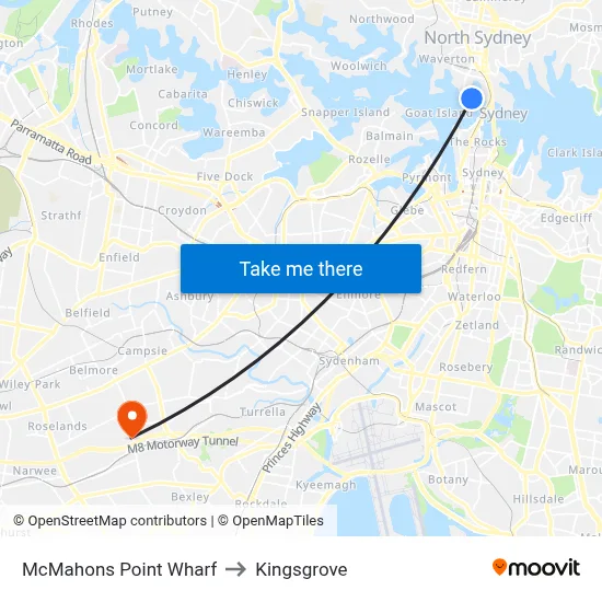 McMahons Point Wharf to Kingsgrove map