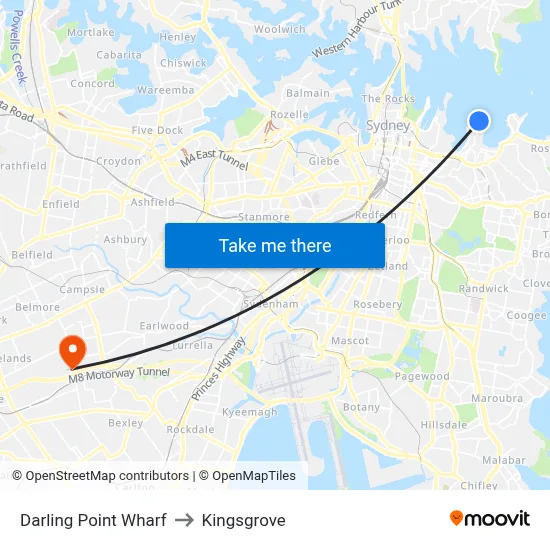 Darling Point Wharf to Kingsgrove map