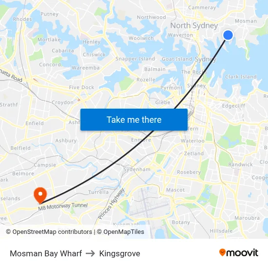 Mosman Bay Wharf to Kingsgrove map